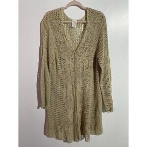 Cottagecore‎ Open Knit Cardigan 3X Beige Crochet Boho Festival Minimalist Beachy